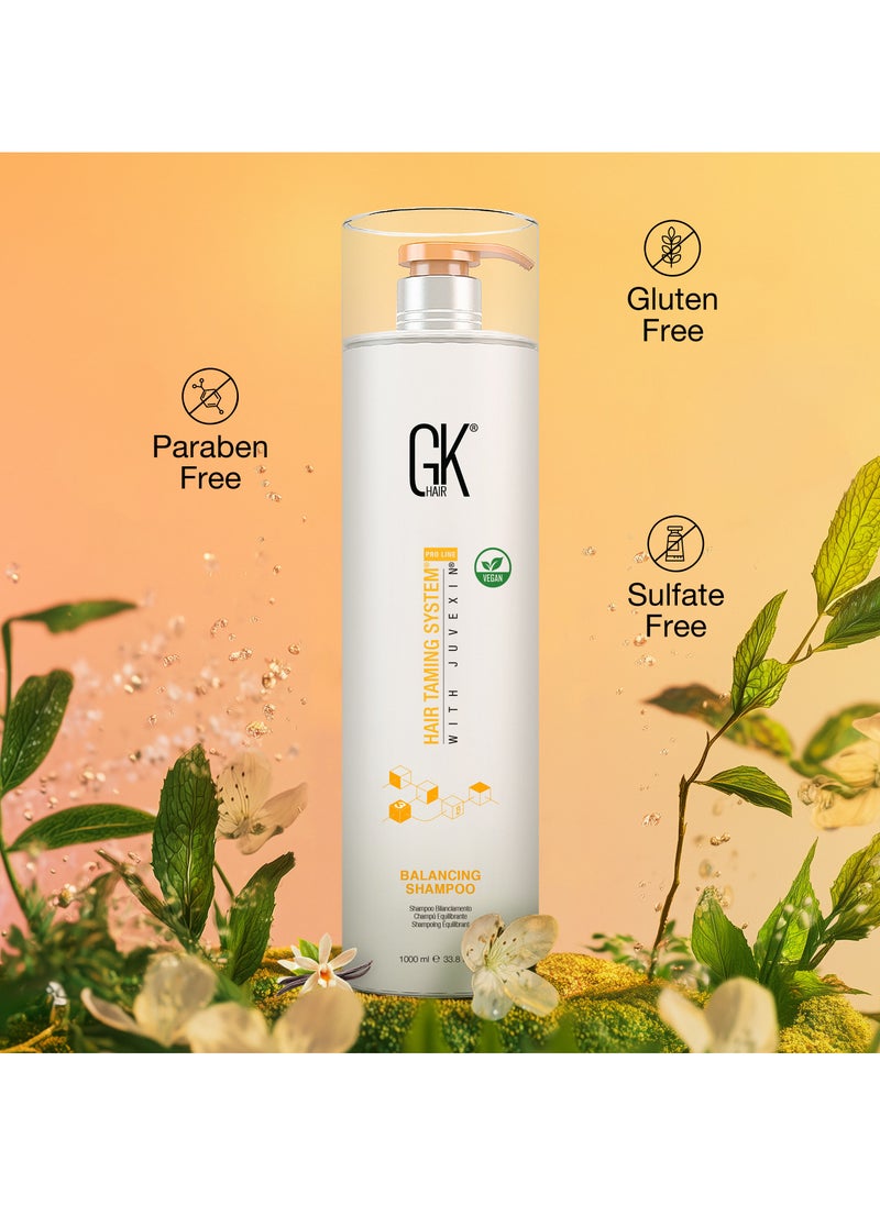 GK Hair - Balancing Shampoo (33.8 Fl Oz/1000ml) For Oily Color Treated Hair Deep Cleansing Restores pH Levels Ideal for Over-Processed and Environmentally Stressed Hair - Image 1