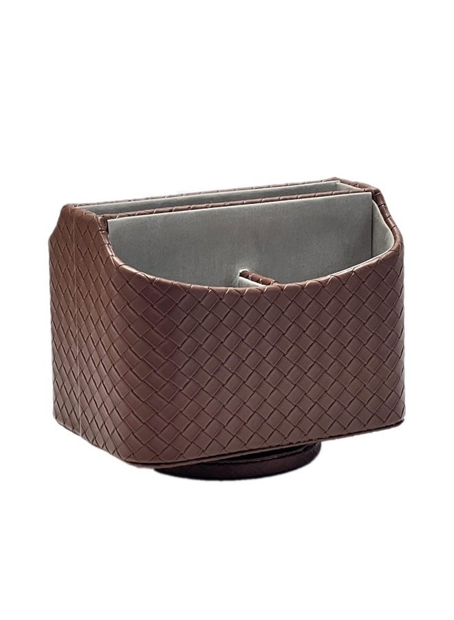 UnionBasic Rotating Desk Organizer, 360 Degree Desk Spinning Caddy, Desktop TV Guide/Mail/Media/Remote Controller Holder Organizer, Woven Coffee - Image 4