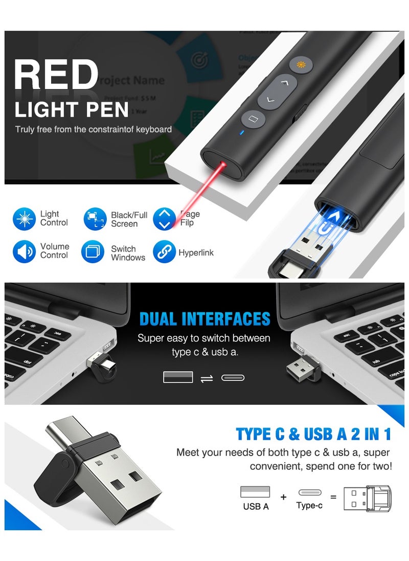 كادييب - 2 في 1 فرس عرض تقديمي USB من النوع C مع مؤشر ليزر، فرس عرض تقديمي لاسلكي للعروض التقديمية للعروض التقديمية للبرنامج، فرس عرض تقديمي عن بعد 2.4 جيجا هرتز مع مؤشر ليزر أحمر لامع - Image 1