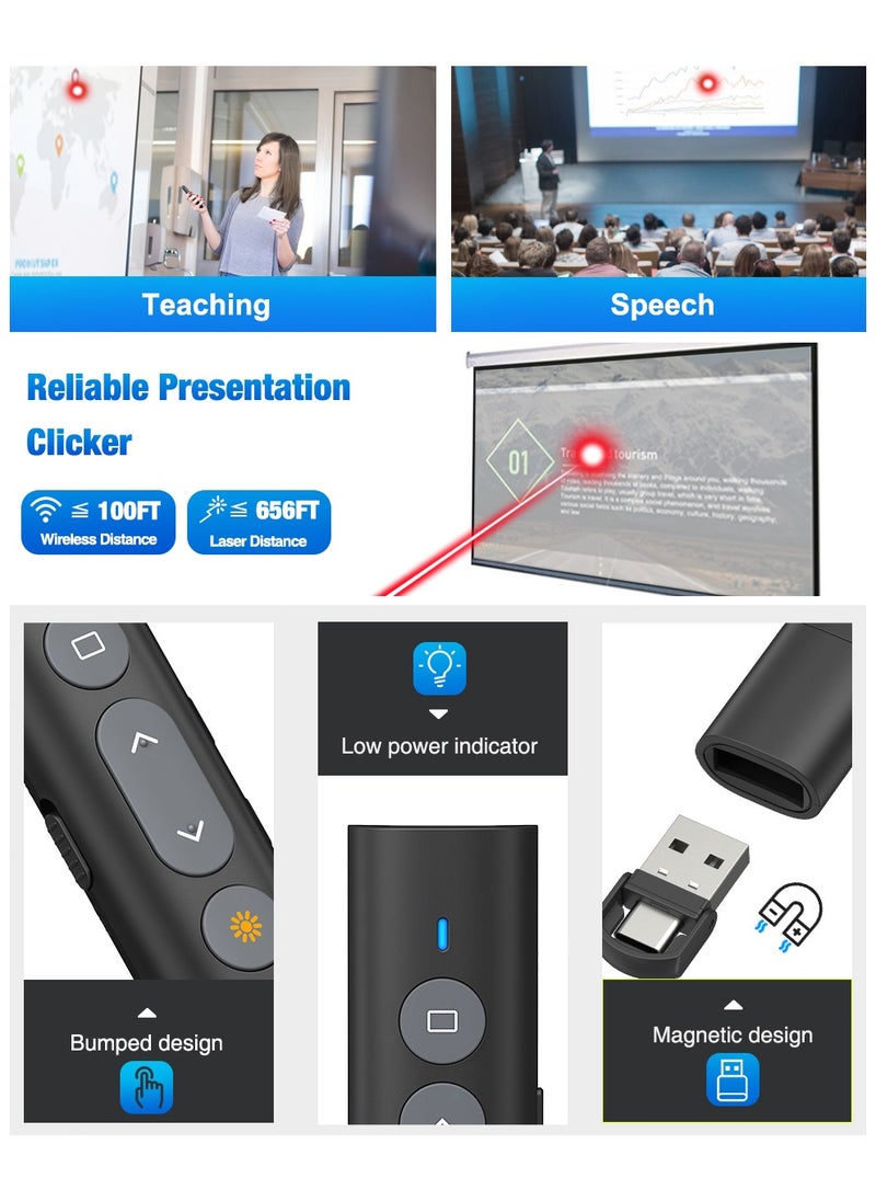 كادييب - 2 في 1 فرس عرض تقديمي USB من النوع C مع مؤشر ليزر، فرس عرض تقديمي لاسلكي للعروض التقديمية للعروض التقديمية للبرنامج، فرس عرض تقديمي عن بعد 2.4 جيجا هرتز مع مؤشر ليزر أحمر لامع - Image 1