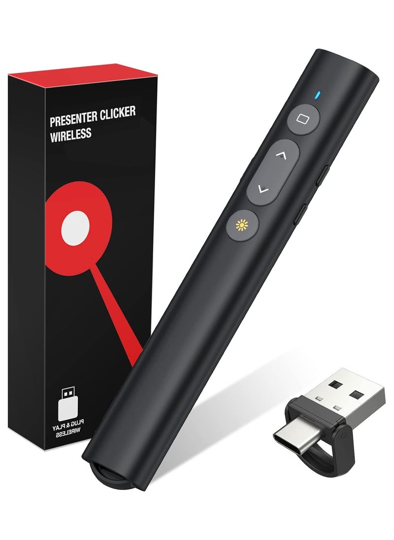كادييب - 2 في 1 فرس عرض تقديمي USB من النوع C مع مؤشر ليزر، فرس عرض تقديمي لاسلكي للعروض التقديمية للعروض التقديمية للبرنامج، فرس عرض تقديمي عن بعد 2.4 جيجا هرتز مع مؤشر ليزر أحمر لامع - Image 1