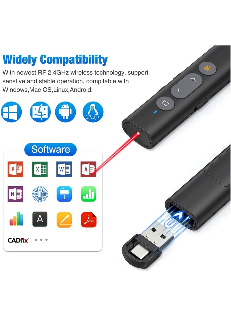 كادييب - 2 في 1 فرس عرض تقديمي USB من النوع C مع مؤشر ليزر، فرس عرض تقديمي لاسلكي للعروض التقديمية للعروض التقديمية للبرنامج، فرس عرض تقديمي عن بعد 2.4 جيجا هرتز مع مؤشر ليزر أحمر لامع - Image 1
