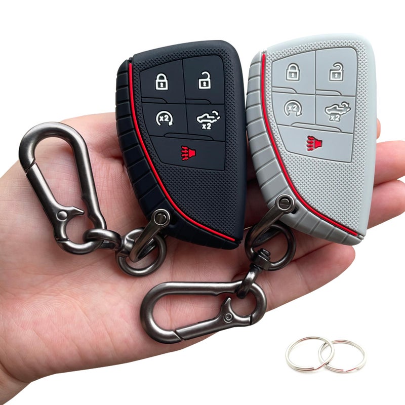 TANDRIVE Key Fob Cover for 2022-2025 2026 Chevy Silverado 1500 GMC Sierra 1500, 2024-2026 Silverado Sierra 2500HD 3500HD, Silicone, 2-Pack, Black Grey - Image 1