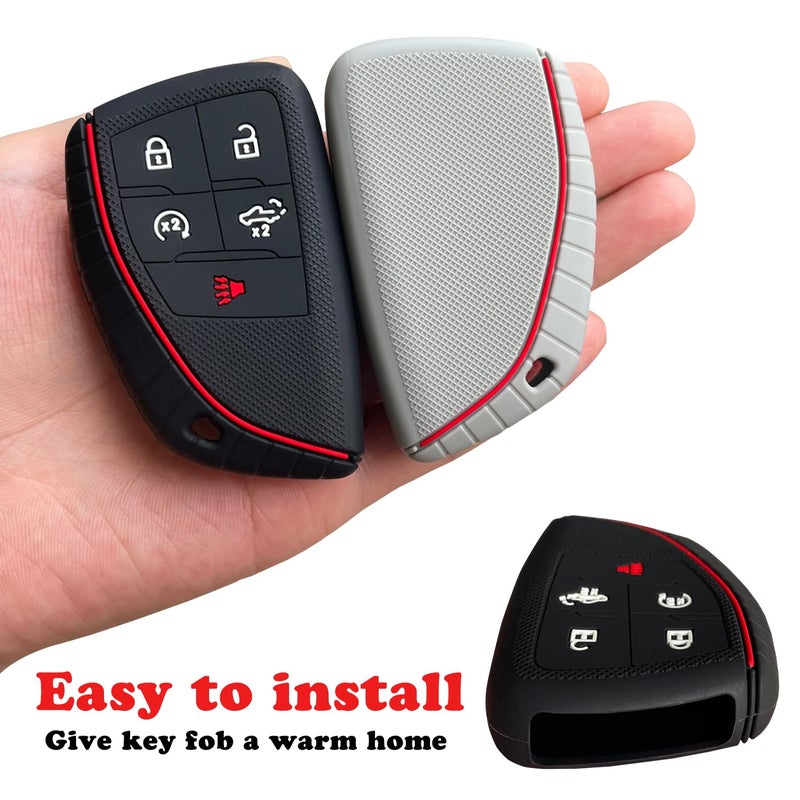 TANDRIVE Key Fob Cover for 2022-2025 2026 Chevy Silverado 1500 GMC Sierra 1500, 2024-2026 Silverado Sierra 2500HD 3500HD, Silicone, 2-Pack, Black Grey - Image 3