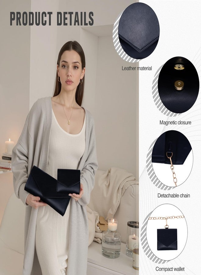 Larcenciel مجموعة حقائب كلتش ظرف من لارسينسيل 2 قطعة مع حزام سلسلة ومحفظة متطابقة، حقائب يد نسائية جلدية سوداء، حقائب أنيقة للحفلات عبر الجسم للفعاليات الرسمية، الزفاف، الكوكتيل، الحفلات الراقصة - Image 4