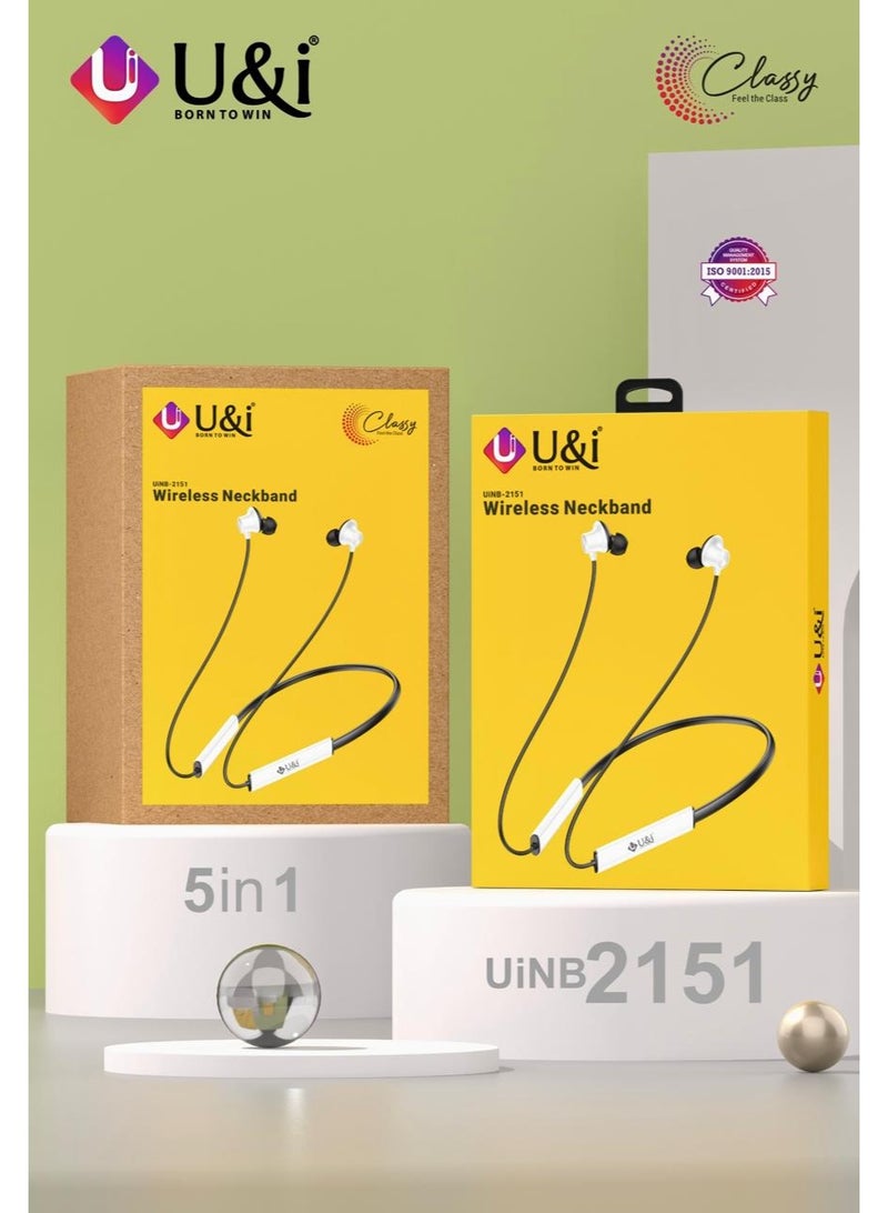 يو اند اي سماعات أذن رياضية لاسلكية بلوتوث 5.3 يو آند آي (U&i UiNB 2151) بشريط رقبة، 40 ساعة تشغيل، صوت باس عميق، ميكروفون بخاصية تقليل الضوضاء، مثالية للتمارين الرياضية والاستماع - Image 5