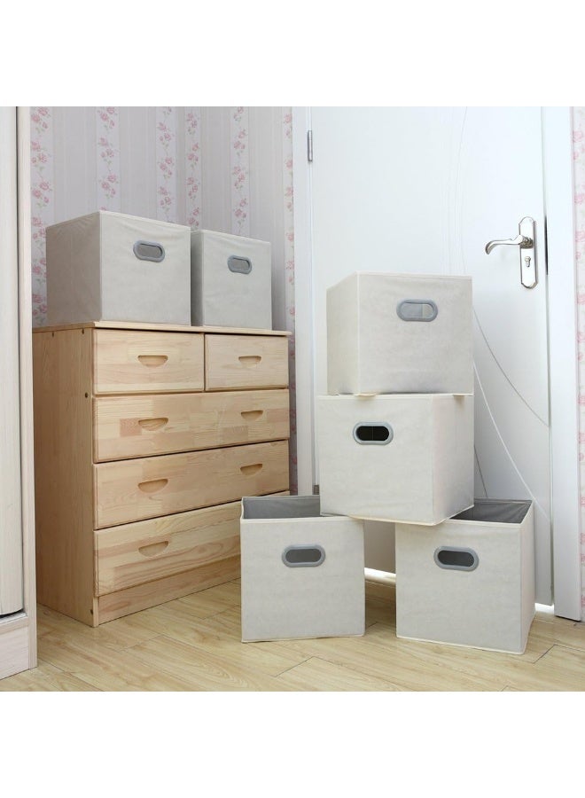 MAX Houser 6 Pack Foldable Fabric Storage Bins with Handles  Ideal for Closet Organization Bedroom and Nursery Beige 12x12x12 - Image 3