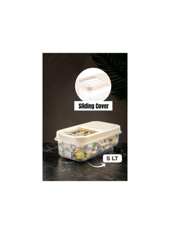 Dunya Plastik Dunia Off-White Grain/Cereal Container 5 Lt with Slide Lid - Storage Solution - BPA-Free - L=34.5cm W=19cm H=13cm  - Image 3