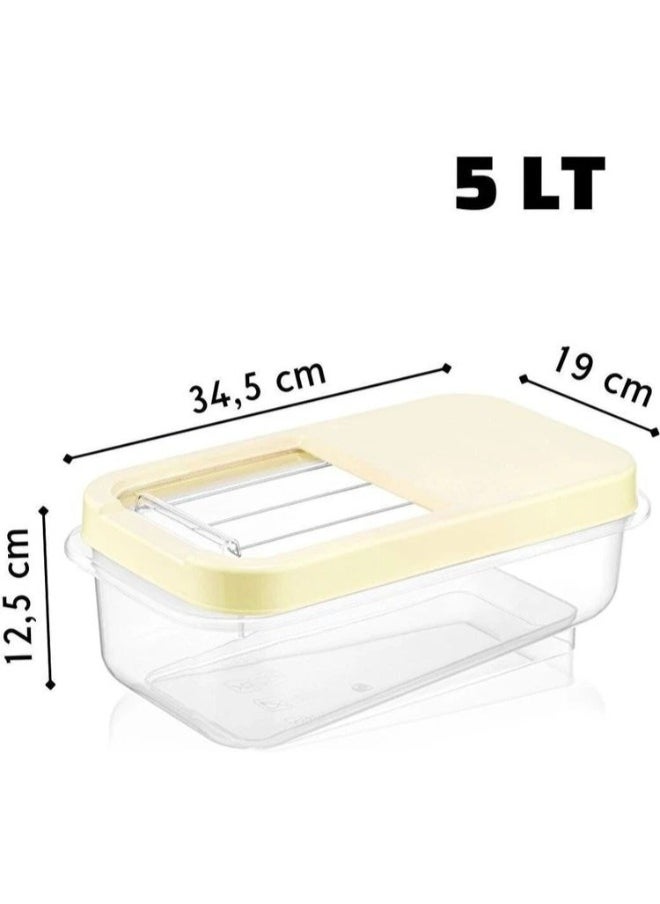 Dunya Plastik Dunia Off-White Grain/Cereal Container 5 Lt with Slide Lid - Storage Solution - BPA-Free - L=34.5cm W=19cm H=13cm  - Image 5