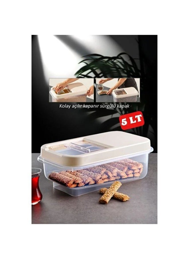 Dunya Plastik Dunia Off-White Grain/Cereal Container 5 Lt with Slide Lid - Storage Solution - BPA-Free - L=34.5cm W=19cm H=13cm  - Image 2