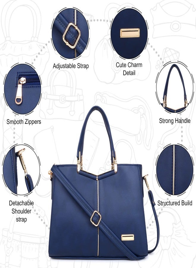 digNity Hand bag for women Synthetic Leather Cross body Ladies purse adjustable Satchel travel (Navy Blue) - Image 5