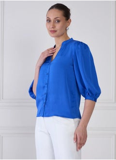 Salt Attire Women's Stylish Band Collar Top with Contrast Pattern Placement, Button Down Opening, and Chic 3/4th Length Blouson Sleeves for Effortless Everyday Fashion  - Image 4