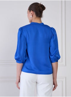 Salt Attire Women's Stylish Band Collar Top with Contrast Pattern Placement, Button Down Opening, and Chic 3/4th Length Blouson Sleeves for Effortless Everyday Fashion  - Image 5