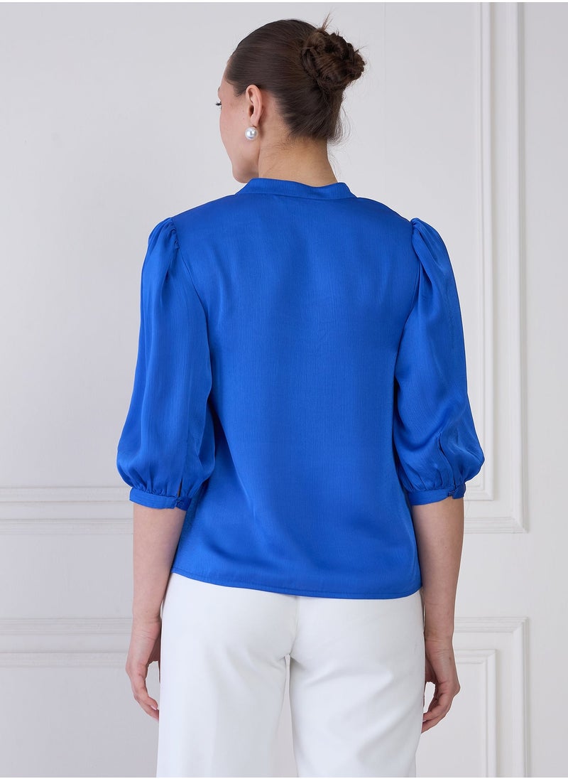 Salt Attire Stylish Band Collar Top with Contrast Pattern Placement, Button Down Opening, and Chic 3/4th Length Blouson Sleeves for Effortless Everyday Fashion  - Image 5