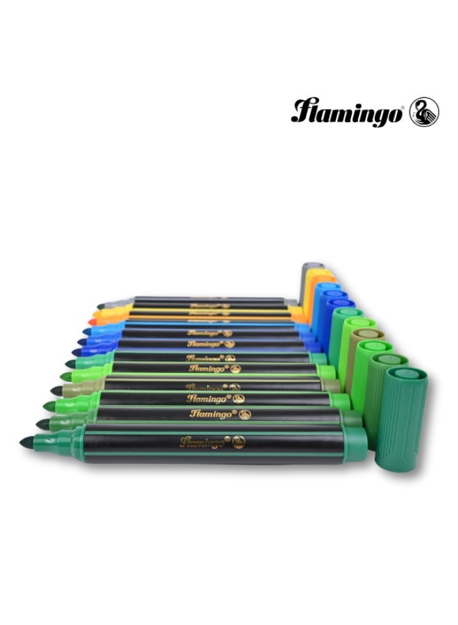 Flamingo Jumbo Color Pens - 12 Vivid Colors - Washable & Non-Toxic - Image 3