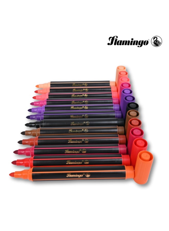 Flamingo Jumbo Color Pens - 12 Vivid Colors - Washable & Non-Toxic - Image 4