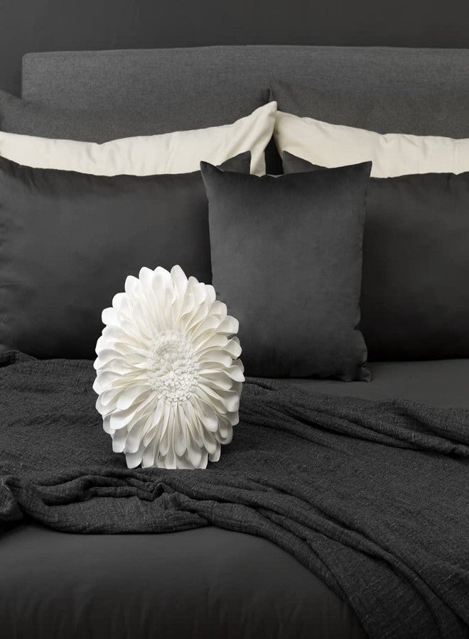 JWH 3D Flower Throw Pillow Covers Decorative Aesthetic Sunflower Accent Pillow Cases Handmade Pillowcase Round Cushion for Car Bedroom Bed Couch Chair with Insert 12 Inch White - Image 2