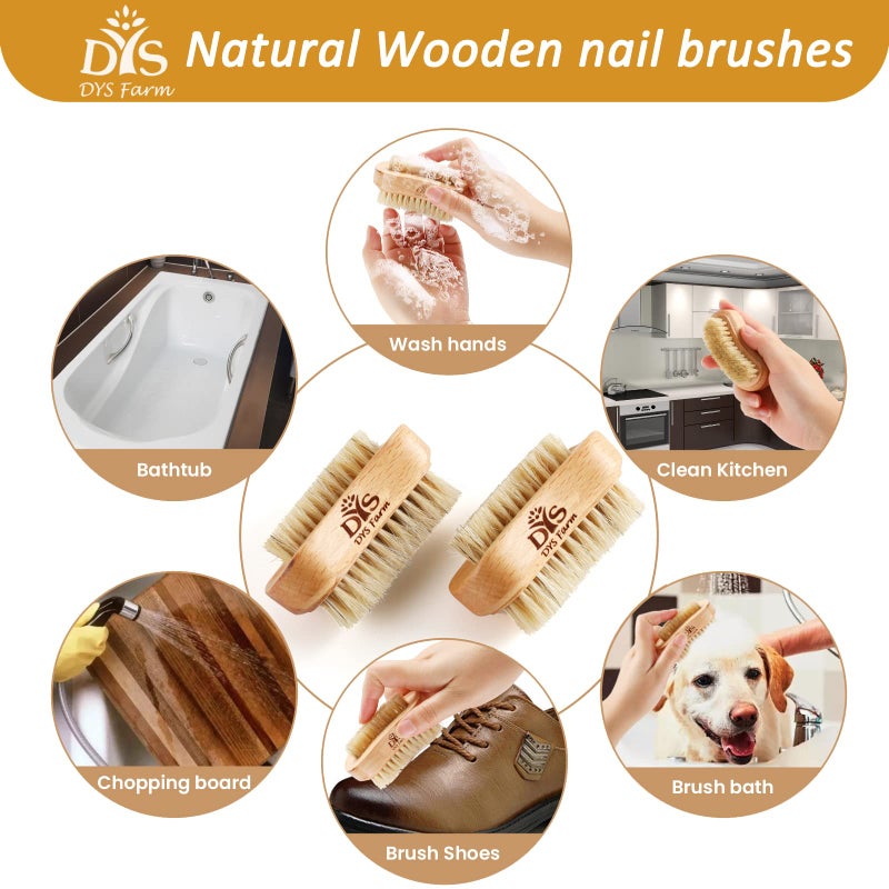 Generic Wooden Fingernail Nail Brushes for Cleaning, Natural Boar Sisal Bristle Two-sided Non-slip Hand Foot Nails Cleaner Scrubber for Men Women Kids - Image 5