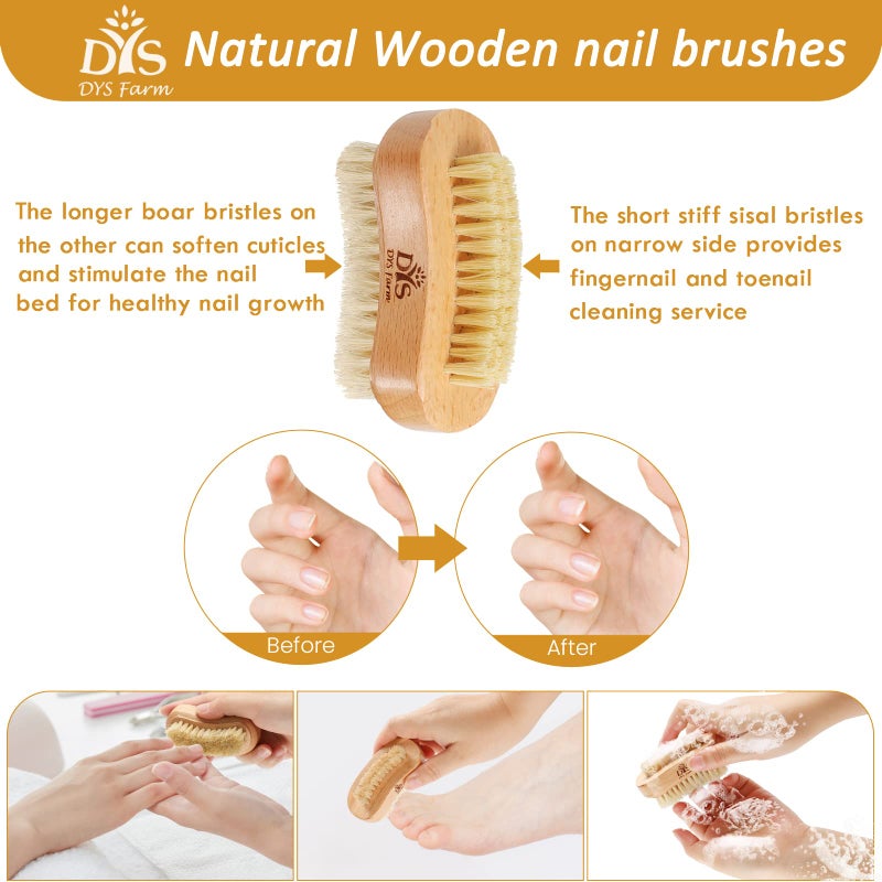 Generic Wooden Fingernail Nail Brushes for Cleaning, Natural Boar Sisal Bristle Two-sided Non-slip Hand Foot Nails Cleaner Scrubber for Men Women Kids - Image 2