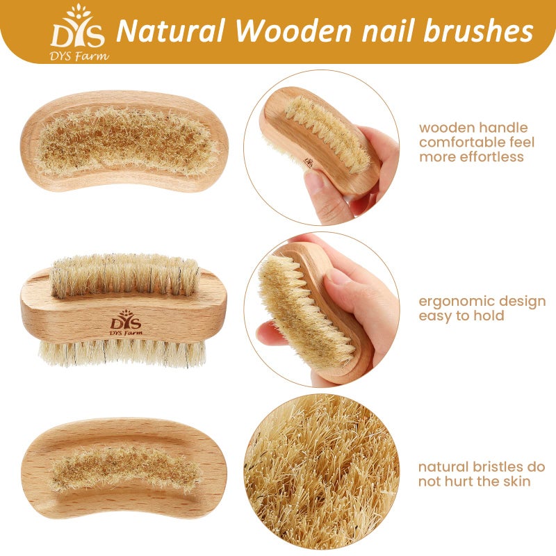 Generic Wooden Fingernail Nail Brushes for Cleaning, Natural Boar Sisal Bristle Two-sided Non-slip Hand Foot Nails Cleaner Scrubber for Men Women Kids - Image 4