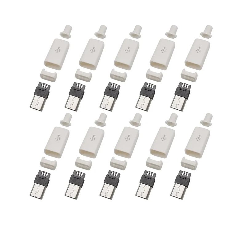 CentIoT - 10pcs White Type B Micro USB MALE USB 2.0 - 5 Pin Plug Connector - With Plastic Cover - DIY Kit (6mm White) - Image 2