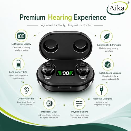 Aika CIC Wireless Rechargeable Hearing Aids for Old Age and Seniors with Digital Display, Noise Reduction, and 30-Hour Battery Life (Black, Manual, 1 Year Warranty, Free Dry Kit) - Image 3
