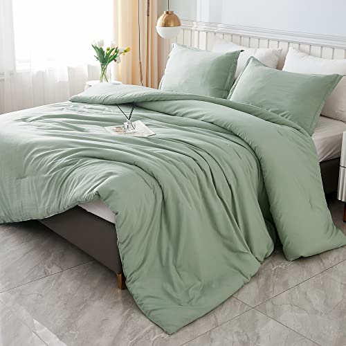 Litanika Litanika Comforter Full Size Set Sage Green 3 Pieces Lightweight Bed Set Solid Bedding Comforters Sets Soft All Season Down Alternative Quilt Blanket 