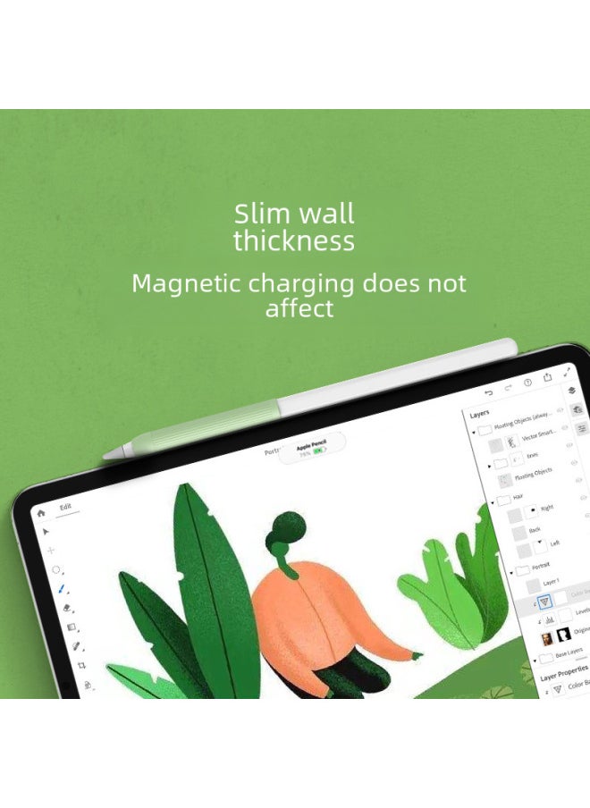 Generic - Suitable For Apple Pencil Two-generation Non-slip Wear-resistant Silicone Ultra-thin Universal Pen Grip Writing Pen Case-Color:Green - Image 1