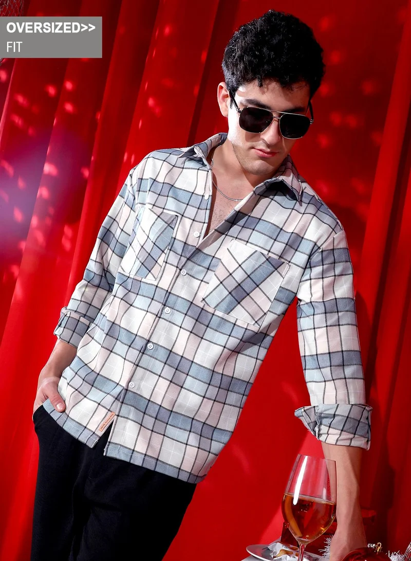Campus Sutra Campus Sutra Men's Beige & Brown Tartan Utility Shacket For Casual Wear | Spread Collar | Long Cuffed Sleeves | Button Closure | Overshirt/Shacket Crafted With Comfort Fit For Everyday Wear