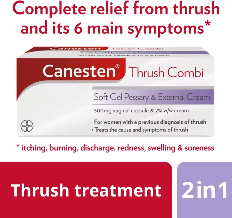 Canesten Thrush Combi Soft Gel Pessary External Cream for Thrush Treatment Clotrimazole TwoStep Complete Relief Thrush Treatment - Image 2