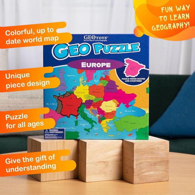 GeoToys GeoPuzzle, Europe Shaped Jigsaw Puzzles, 58 Pc Geography Puzzle, Geography Game & Map Puzzle - Jigsaw Puzzles for Kids Ages 6-9 Years Old, Stocking Stuffers for Kids - Image 3