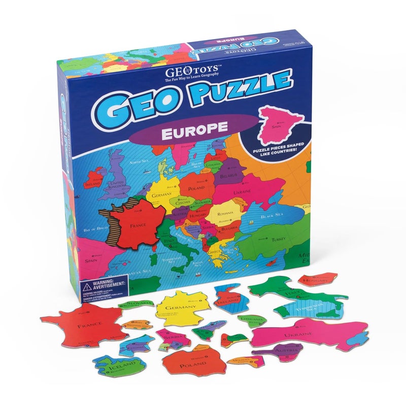 GeoToys GeoPuzzle, Europe Shaped Jigsaw Puzzles, 58 Pc Geography Puzzle, Geography Game & Map Puzzle - Jigsaw Puzzles for Kids Ages 6-9 Years Old, Stocking Stuffers for Kids - Image 1