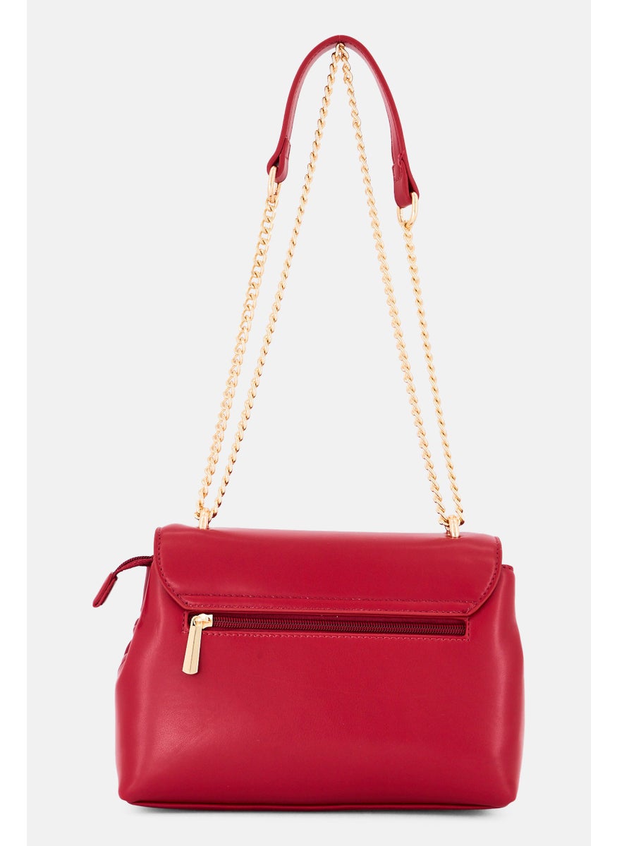 Kathy Ireland Women Brand Logo Leather Shoulder Bag, Red  - Image 2