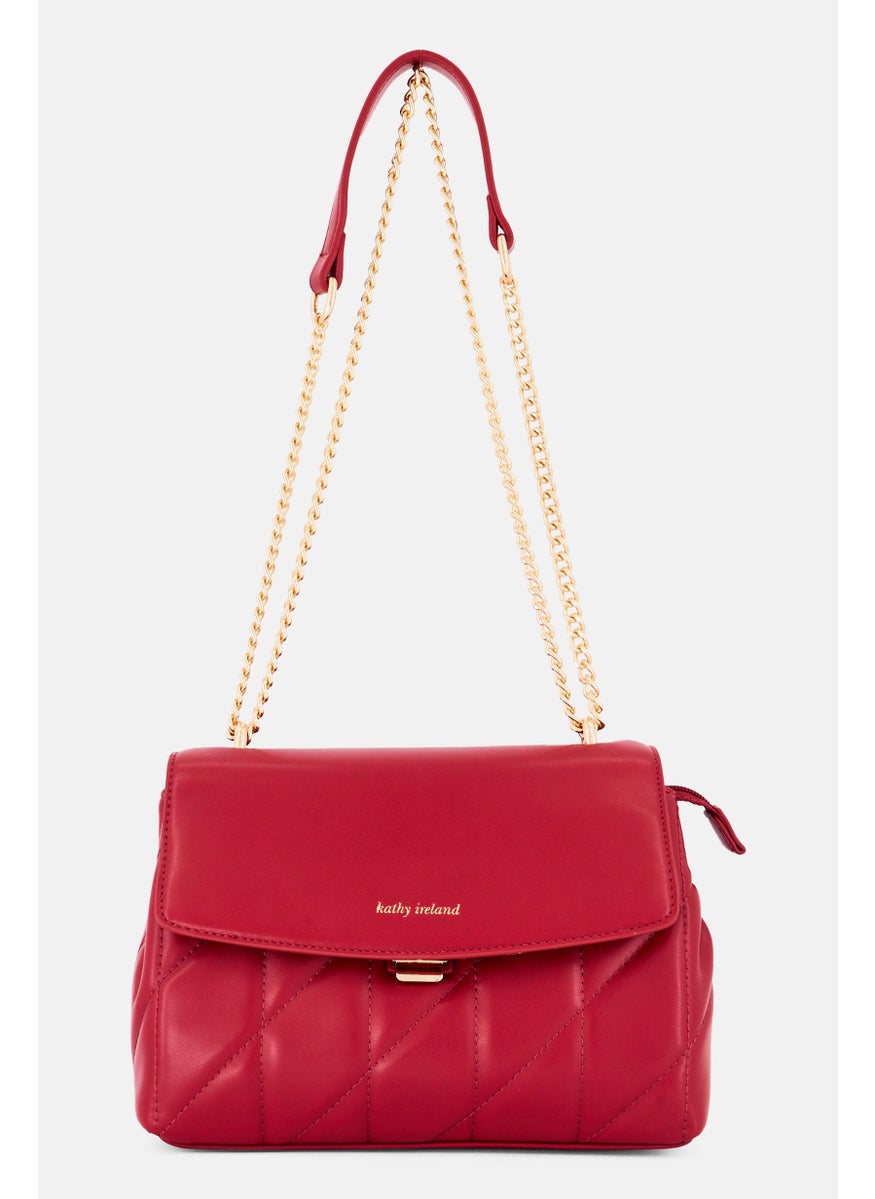 Kathy Ireland Women Brand Logo Leather Shoulder Bag, Red  - Image 1