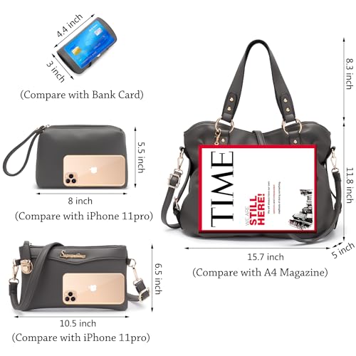Soperwillton Fashion Handbag for Women Shoulder Bag Top Handle Satchel Hobo Tote Bag Purse Set 4pcs - Image 4