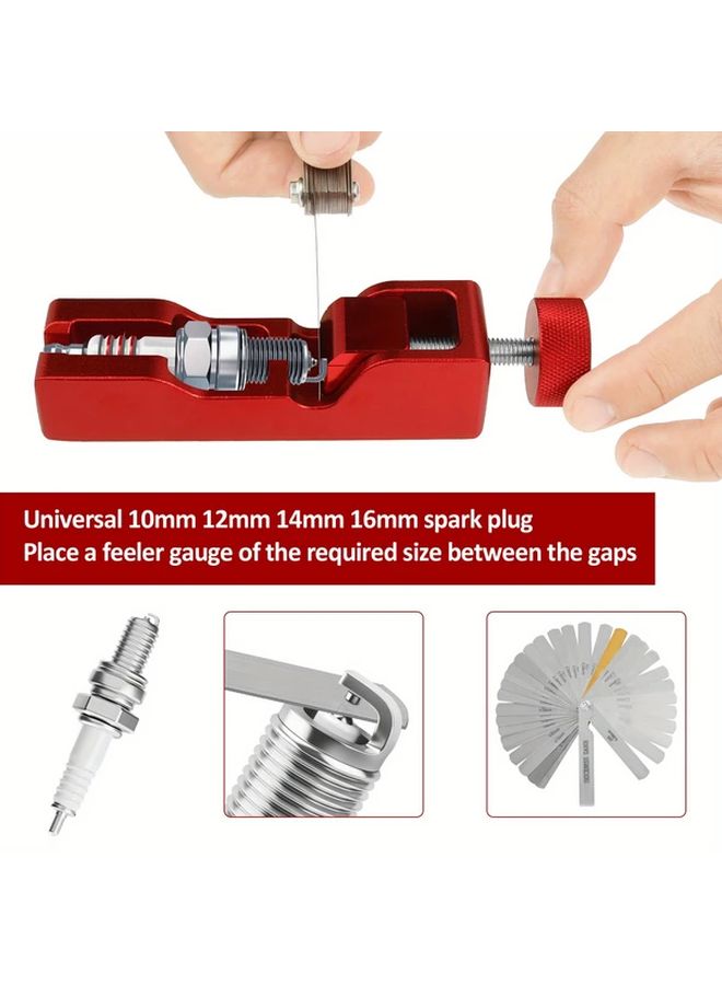 Red Universal Spark Plug Gap Tool With Feeler Gauge For 10 12 14 16mm Plugs - Image 5