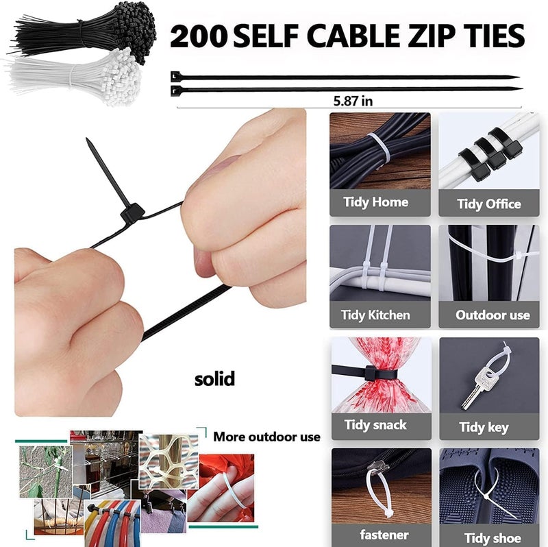 ANYOUI 273 Pcs Cable Management Organizer Kit, Cable Organizer For Home And Office. Useful For Power Cord, Desktop Cable Clips Bundle, Usb Cable, Tv Cable, Pc, Home Office Cord Holder For Desk Etc - Image 4