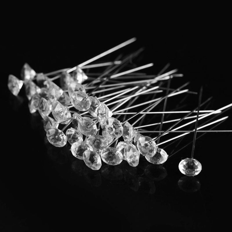 Senkary 200 Pieces Diamond Flower Pins 2.13 Inch Rhinestone Corsage Pins Crystal Head Straight Pins for Floral Bouquet Boutonniere, Clear - Image 3