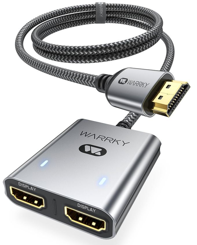 Warrky Hdmi Splitter 4K, 1X2 Hdmi Display Duplicate/Mirror (Not Extend Different Display), Hdmi Splitter 1 In 2 Out [Metal Shell, 3.3 Ft Braided Hdmi Cable], Usb-C Powered Splitter, Grey-4K Uhd - Image 1