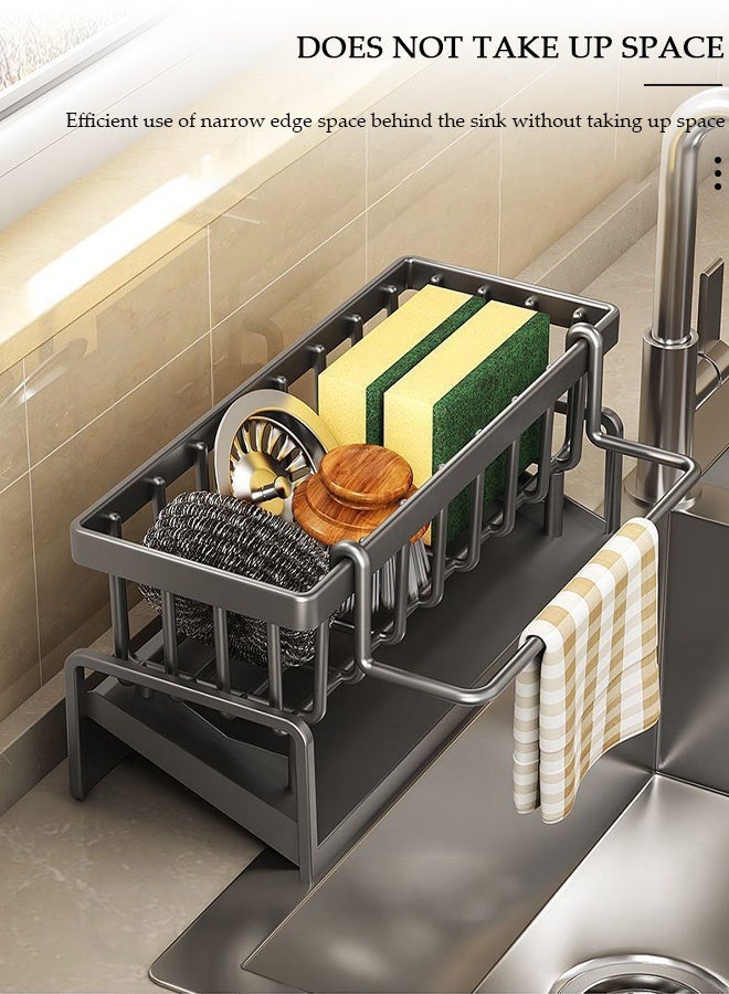 DUNISO حامل تجفيف الأطباق مع صينية تصريف ذاتية التصريف، حامل إسفنجة، مجفف أطباق كبير للحوض لمطبخ، مصفاة أطباق من الفولاذ المقاوم للصدأ مع حامل أدوات، ملحقات مطبخ وحمام فائقة - Image 4