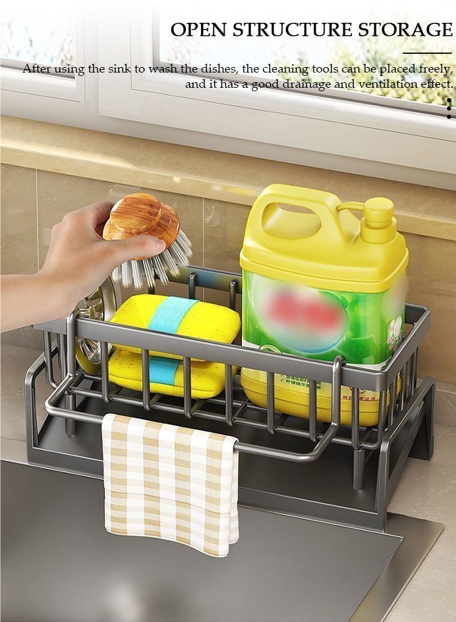 DUNISO حامل تجفيف الأطباق مع صينية تصريف ذاتية التصريف، حامل إسفنجة، مجفف أطباق كبير للحوض لمطبخ، مصفاة أطباق من الفولاذ المقاوم للصدأ مع حامل أدوات، ملحقات مطبخ وحمام فائقة - Image 5