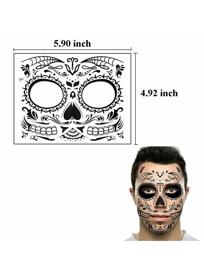 MANGOIT Halloween Face Tattoo Day of the Dead Tattoos Sugar Skull Water Transfer Stickers(5 PACK) with Floral Red Rose Black Web Fake Face Mask Tattoo for Mexican Halloween Parties Favor Supplies, Masquerade - Image 4