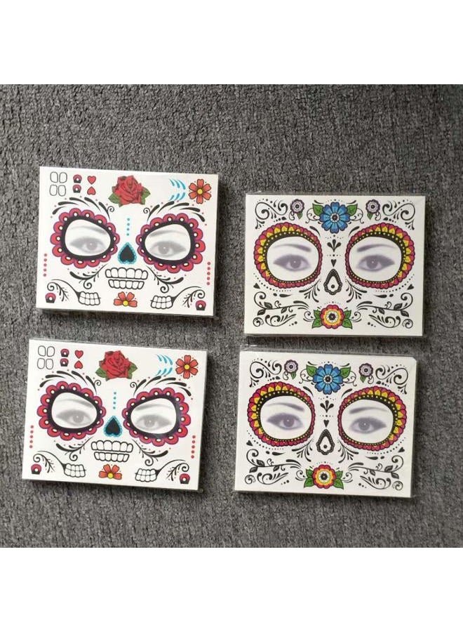 MANGOIT Halloween Face Tattoo Day of the Dead Tattoos Sugar Skull Water Transfer Stickers(5 PACK) with Floral Red Rose Black Web Fake Face Mask Tattoo for Mexican Halloween Parties Favor Supplies, Masquerade - Image 3