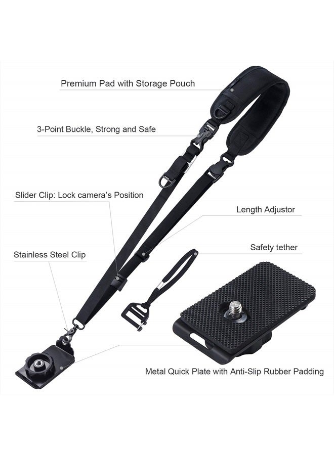 waka Rapid Camera Neck Strap with Quick Release and Safety Tether, Adjustable Camera Shoulder Sling Strap for Nikon Canon Sony Olympus DSLR Camera - Black - Image 2