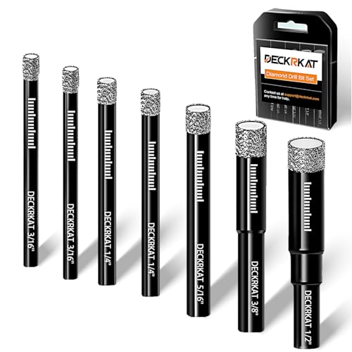 DECKRKAT 7 Piece Diamond Drill Bits Set, Core Drill Bits for Hard Materials - Tiles Ceramics Glass Stones – Built in Coolant, Fast Dry Drilling - Sizes 3/16" 1/4" 5/16" 3/8" 1/2" - Round Shank, Storage Case - Image 1