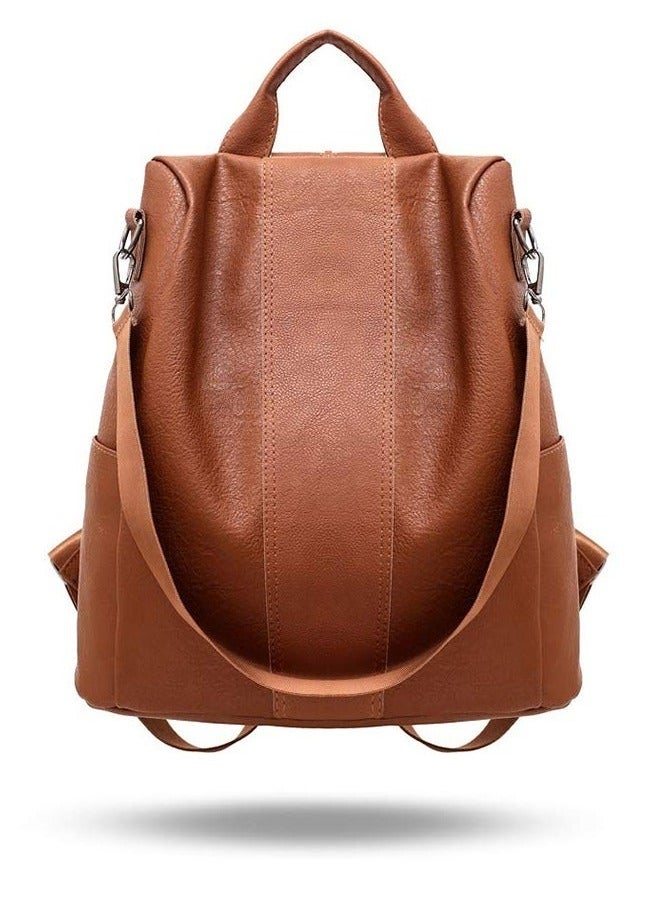 Captaintech Backpack Handbag PU Leather Daypack Shoulder Bag Antitheft Ladies Rucksack Lightweight Waterproof School Bags for Women/Girls Travel Stylish and Functional Travel Companion Brown  - Image 1