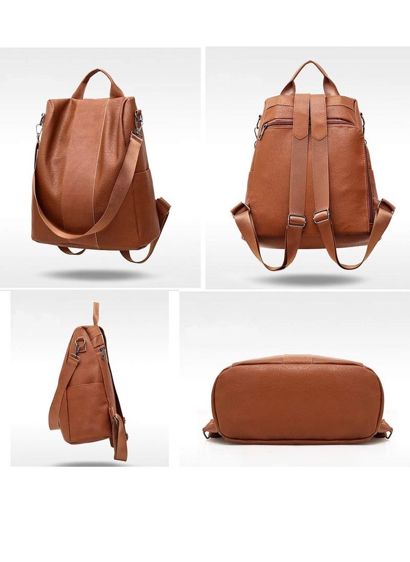 Captaintech Backpack Handbag PU Leather Daypack Shoulder Bag Antitheft Ladies Rucksack Lightweight Waterproof School Bags for Women/Girls Travel Stylish and Functional Travel Companion Brown  - Image 2