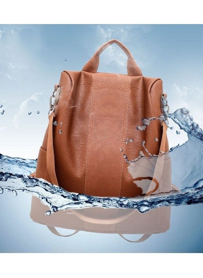 Captaintech Backpack Handbag PU Leather Daypack Shoulder Bag Antitheft Ladies Rucksack Lightweight Waterproof School Bags for Women/Girls Travel Stylish and Functional Travel Companion Brown  - Image 5