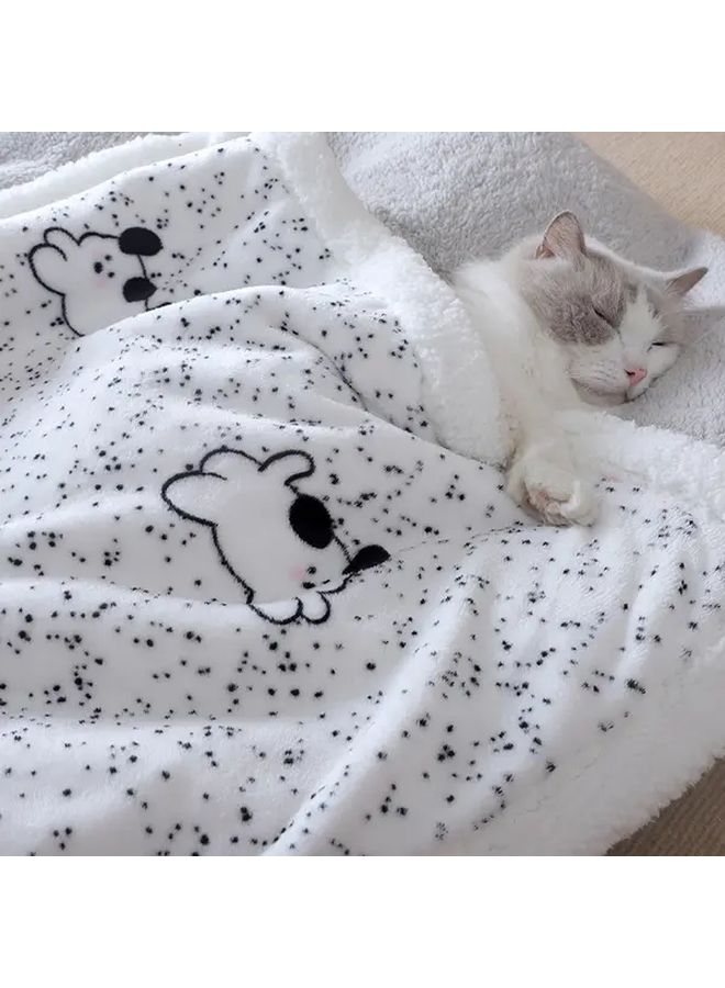 1pc Double Layer Thickened Pet Blanket Black And White Spots Soft Fluffy Cat Blanket With Cute Cartoon Print Warm Cozy For Indoor Cats Ideal Winter Bedding For Small To Medium Pets Plush Material Size 15.75 23.62 Inch - Image 2