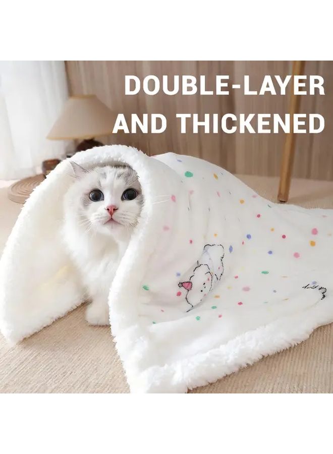 1pc Double Layer Thickened Pet Blanket Black And White Spots Soft Fluffy Cat Blanket With Cute Cartoon Print Warm Cozy For Indoor Cats Ideal Winter Bedding For Small To Medium Pets Plush Material Size 15.75 23.62 Inch - Image 1